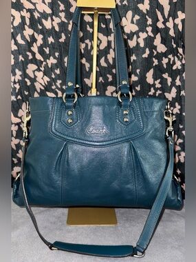 Coach Ashley Satchel Teal Blue Leather